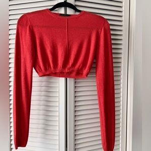 Prada red orange cashmere crop sweater